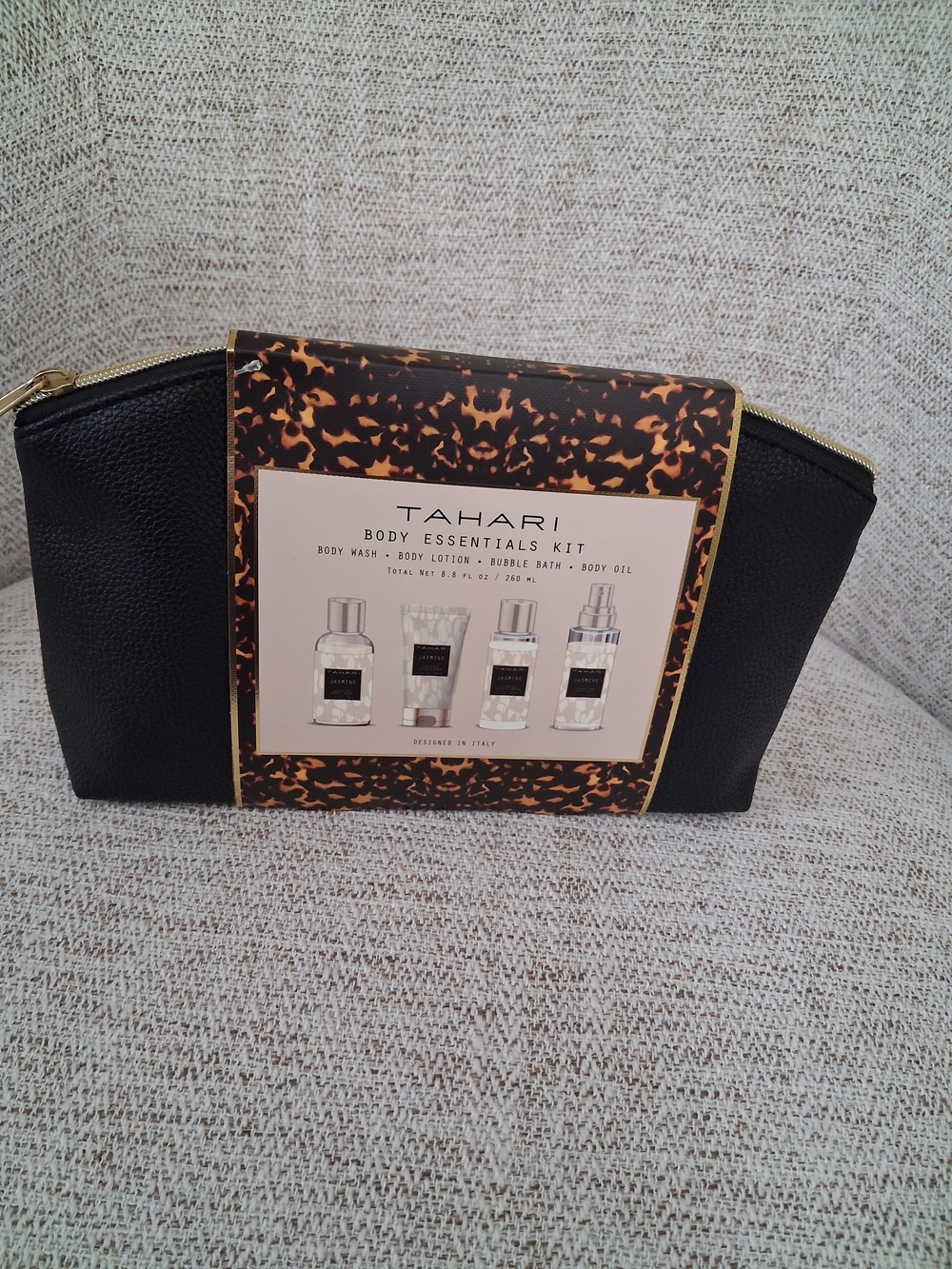 Tahari Black Faux Leather Pouch/Body Essentials Kit